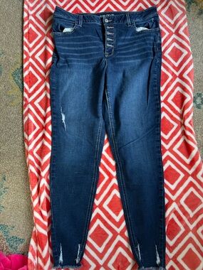 Maurices Dark Blue Skinny High-Rise Button-Fly Jeans XL Long